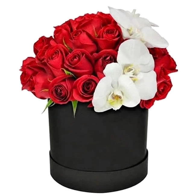 Red Roses & White Orchids Box